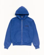 STUSSY BEACH ROOTS ZIP HOODIE GARMENT DYED INDIGO