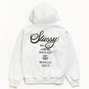 STUSSY WORLD TOUR HOODIE PIGMENT DYED ASH HEATHER